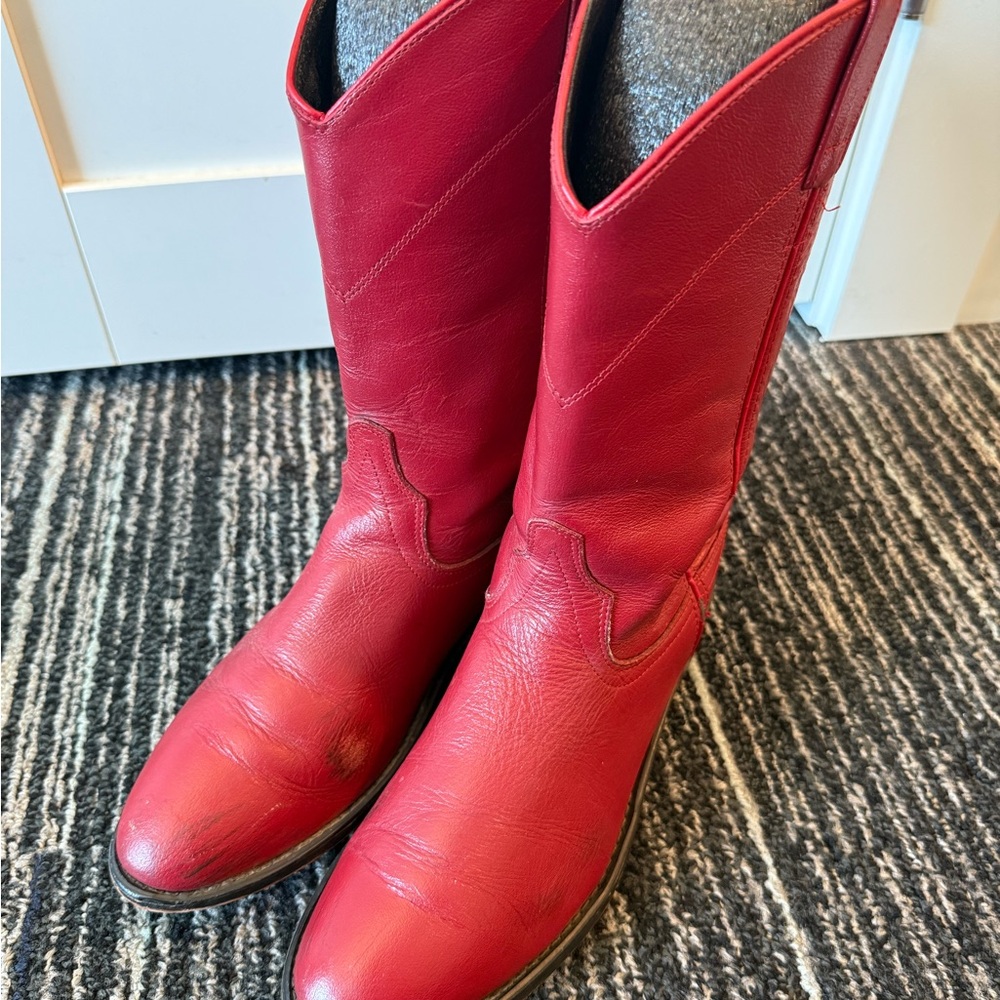 Old West Red Leather Ankle Boots